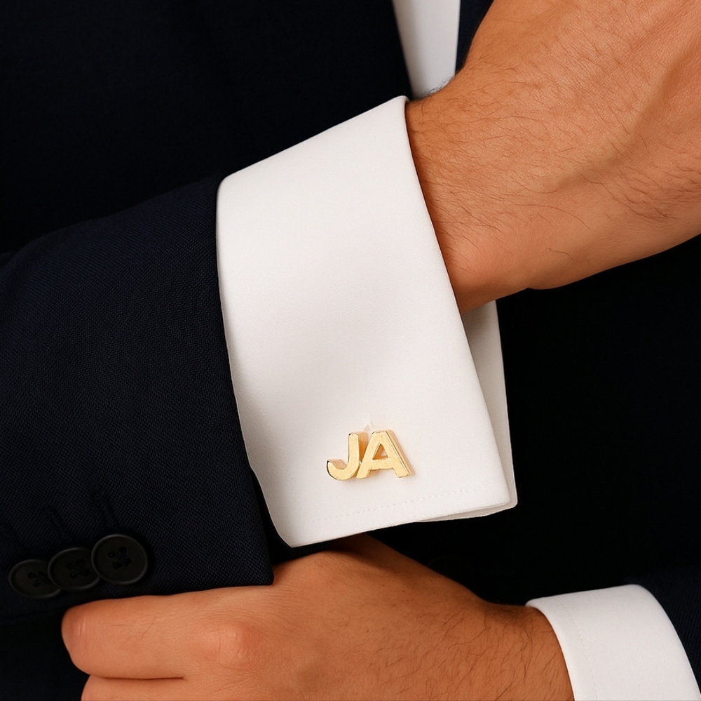 Vintage JA Initial Cufflinks Gold Tone Monogram Mens Formal Wedding Jewelry